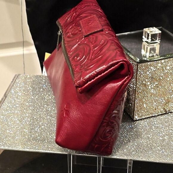 Patricia Nash Valerie Tooled Leather Fold-Over Wristlet- Magenta - Picture 6 of 8